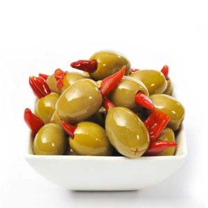 Amazon fresh olives, Turkish Green olives, stuffed with chili olives, Martoo online grocery shop