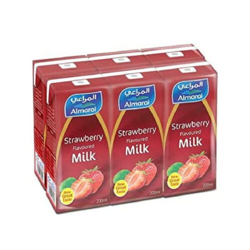 Almarai Strawberry Milk Long-Life 6x200ml- grocery near me- online store near me- almarai products- strawberry milk drink- strawberry flavor- kids drink