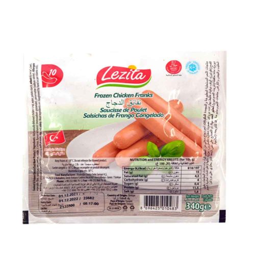 Lezita Frozen Chicken Franks 340g- grocery near me- online store near me- franks hotdog- frozen hotdog- Amazon Frozen chicken, Frozen Chicken Franks, good quality, Martoo online grocery shop, online delivery