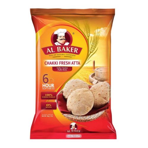 Al Baker Chakki Atta 5kg- Pastries- Baking Powder- Flatbreads- Chapati