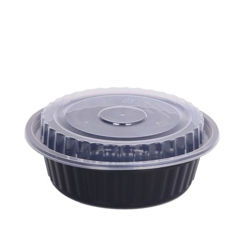 Black Base Containers Round with Lid 5pcs x 24oz- Grocery near me- Online Store near me- Disposable Items- Disposable Food Container- take away container- Hotpack products