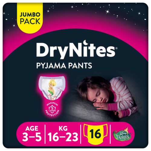Huggies DryNites Pyjama Pants Bed Wetting Diaper Jumbo Pack 3-5 years Girl (16-23 kg) 16 pants