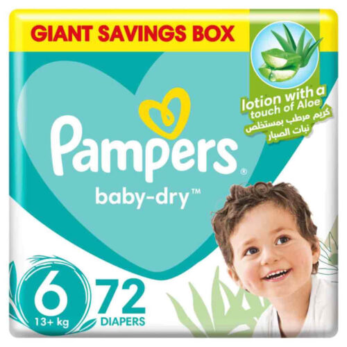 Pampers Baby-Dry Taped Diapers With Lotion Aloe Vera Size 6(13kg)
