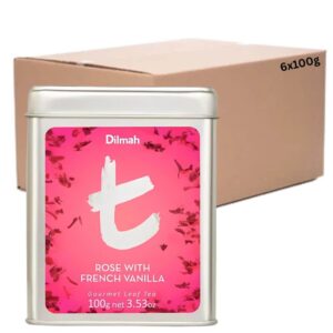T-Series Tin Caddy Rose With French Vanilla Leaf Tea Dilmah 6x100g