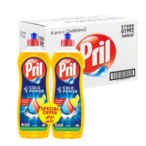 Pril Lemon Dishwashing Liquid Cold Power 6 pcs x (2x950ml)